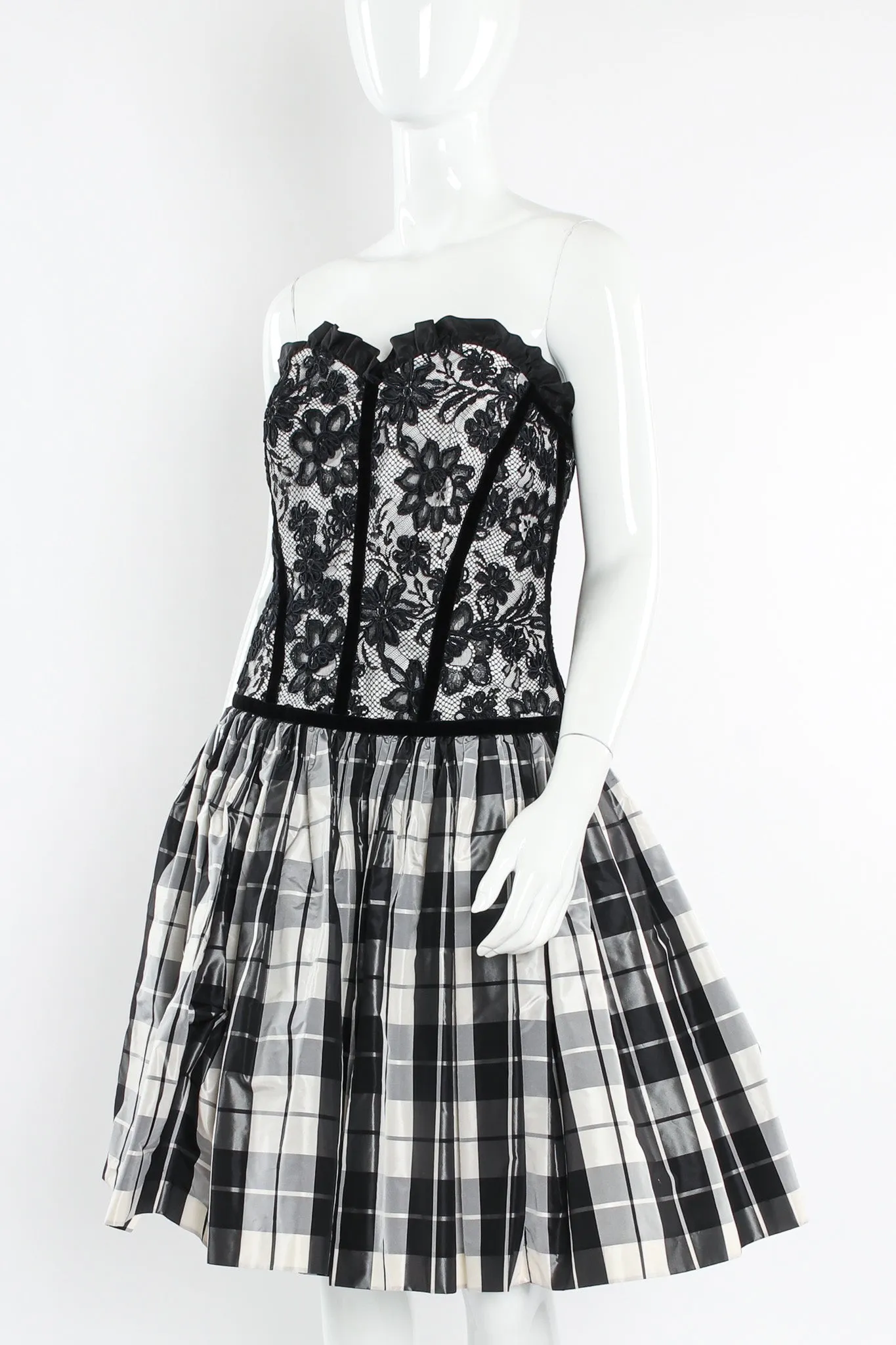 Lace Checker Silk Taffeta Dress