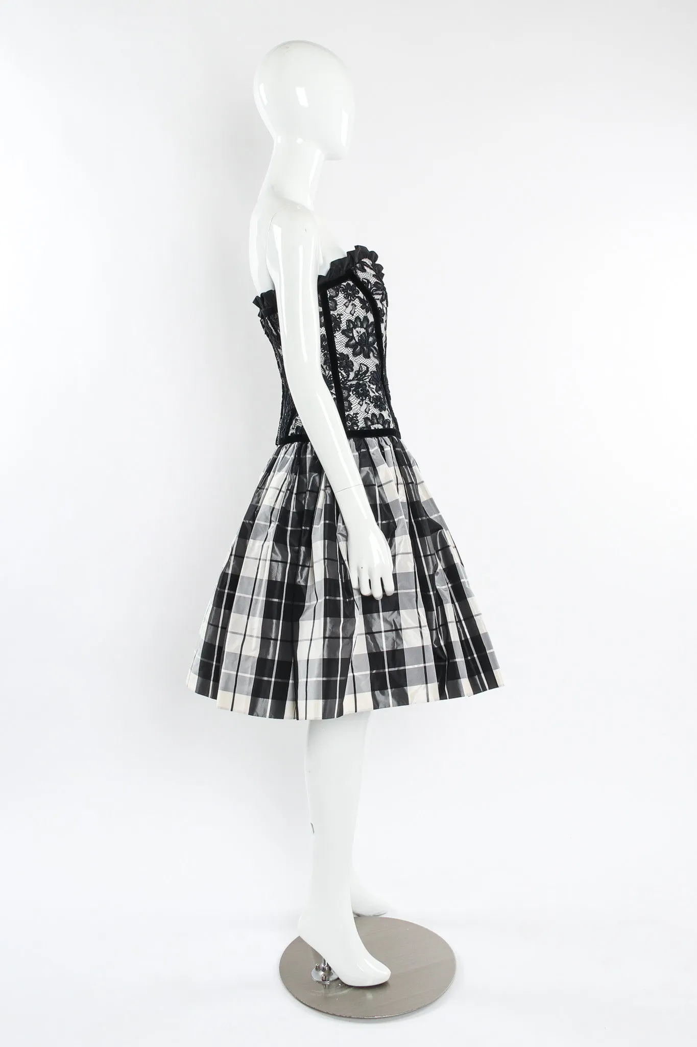 Lace Checker Silk Taffeta Dress