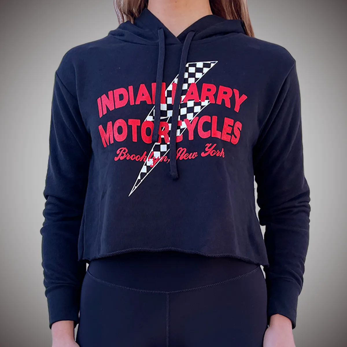 Ladies Cropped Checker Lightning Hoodie