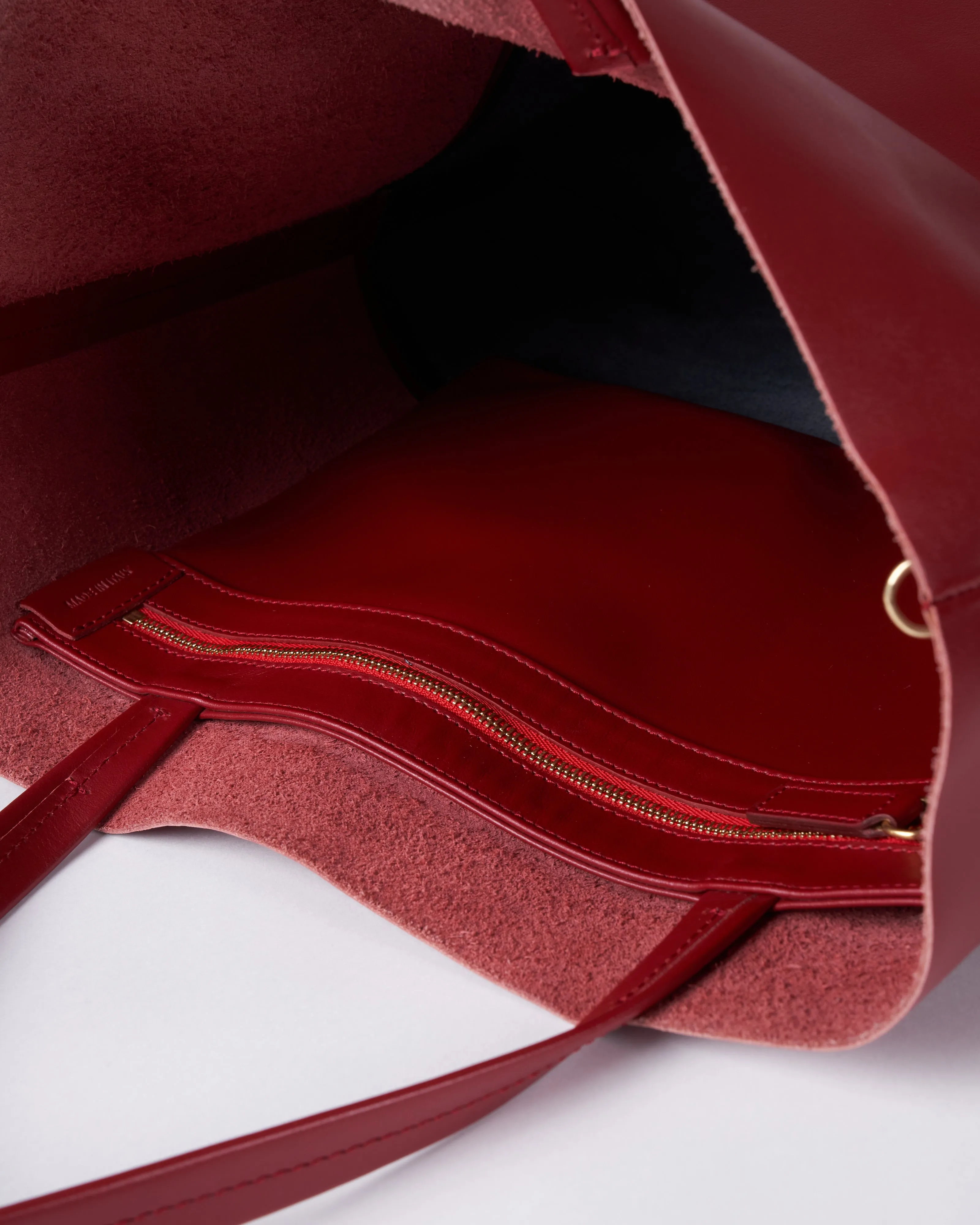 large bag with strap - red and blue leather