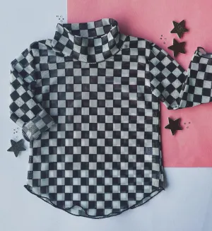 layering mesh top - black check