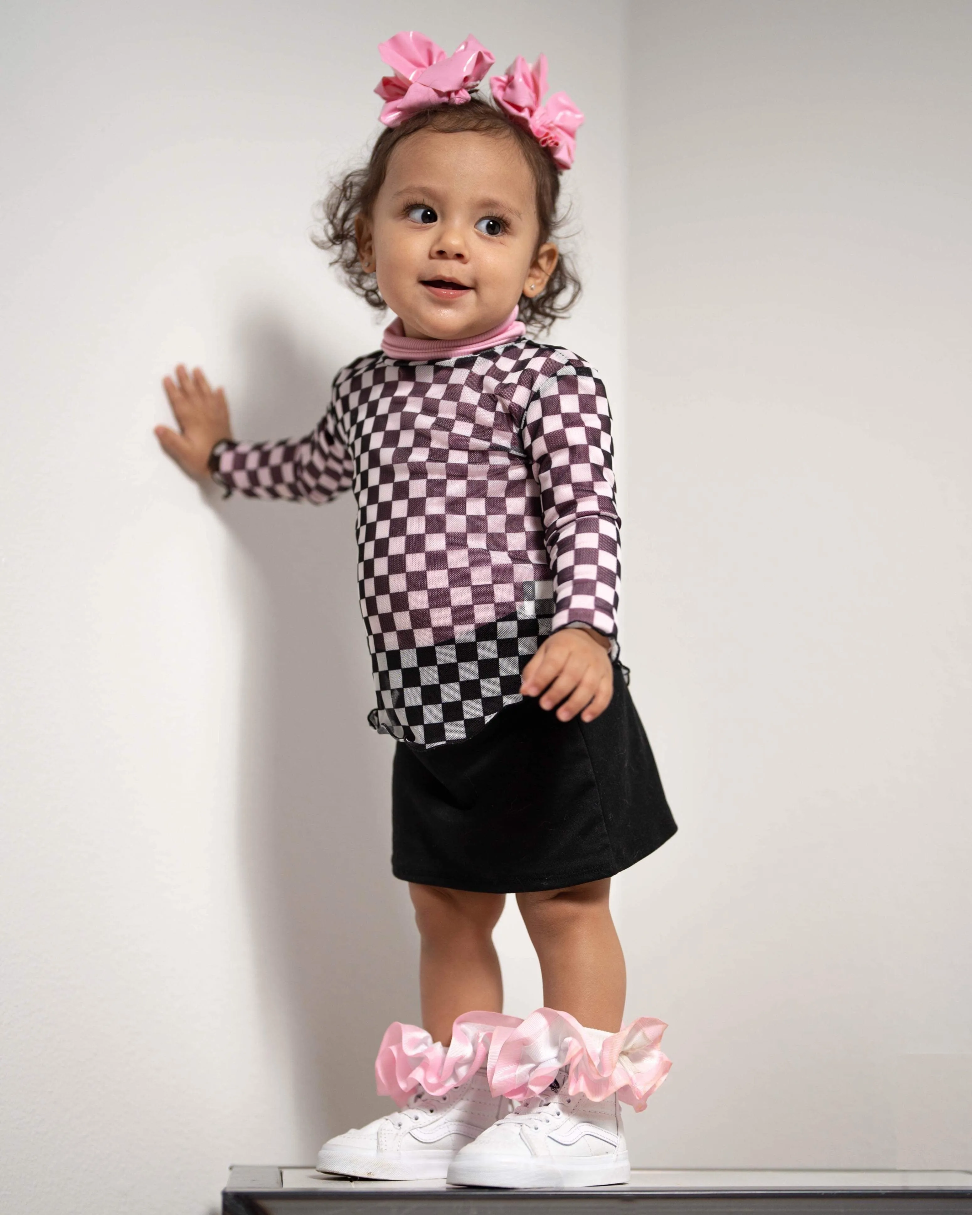 layering mesh top - black check