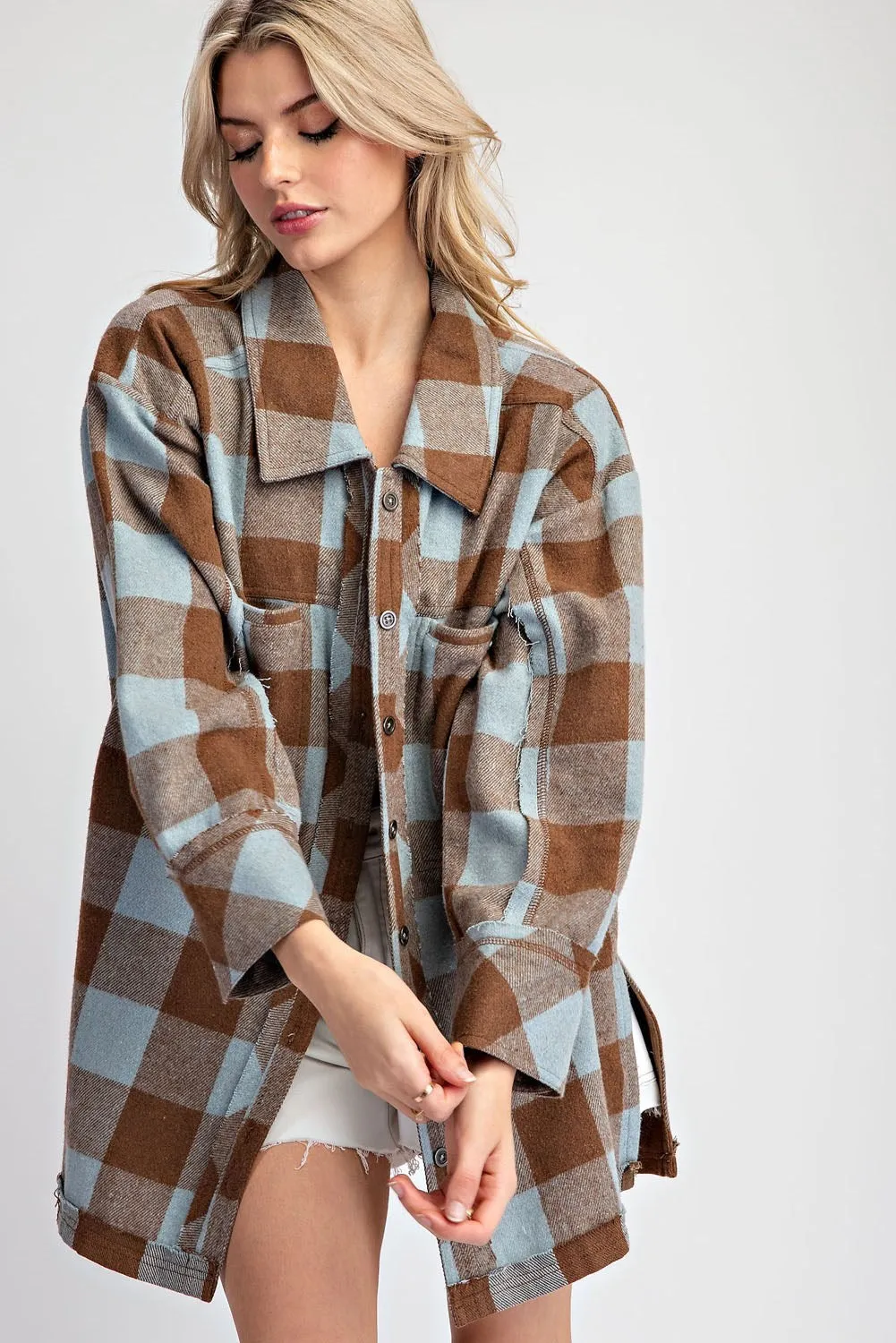 Layne Plus Checker Print Button Down Shacket