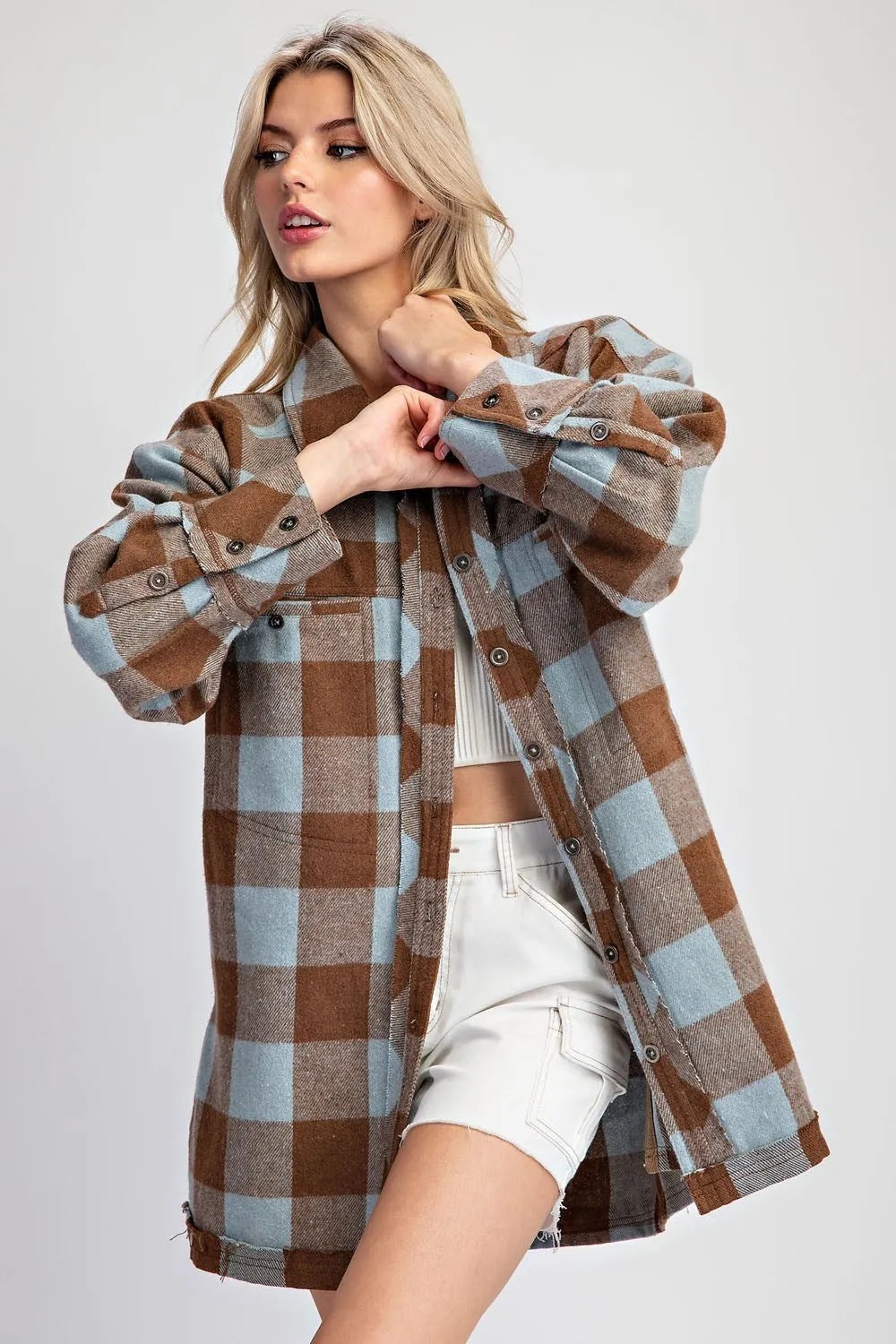 Layne Plus Checker Print Button Down Shacket