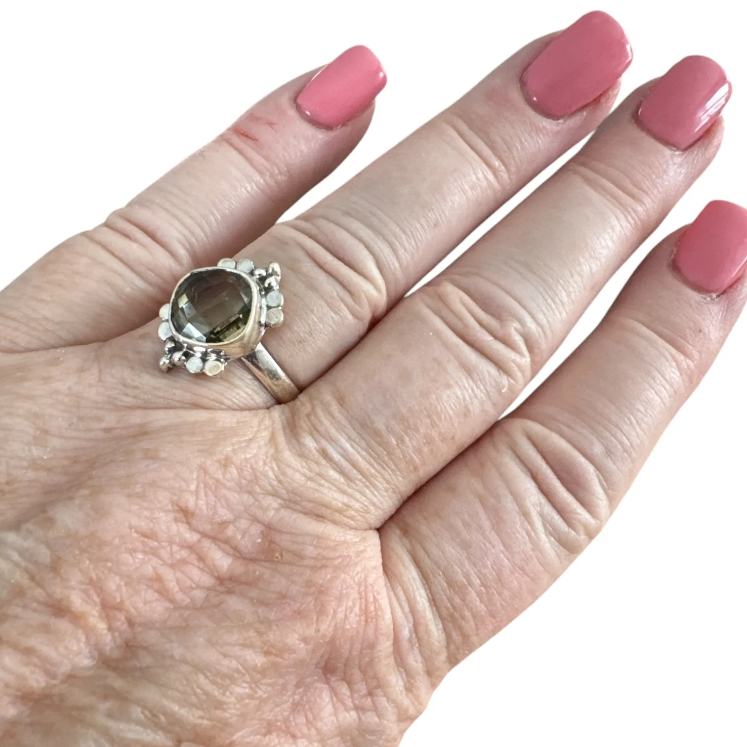Lemon Quartz Solid 925 Sterling Silver Ring 8