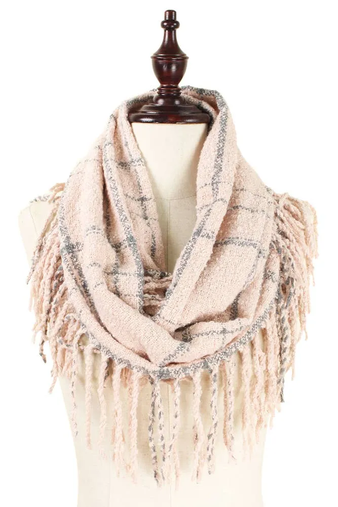 Lena Plaid Infinity Scarfs | Ivory, Pink & Blue
