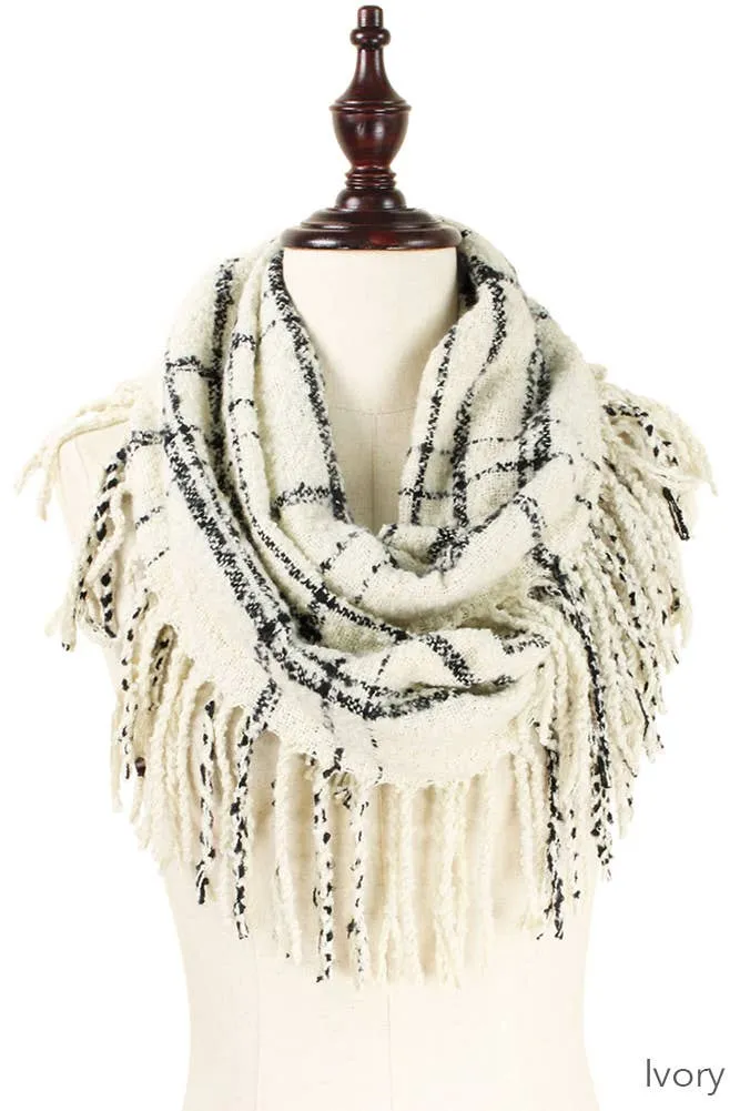 Lena Plaid Infinity Scarfs | Ivory, Pink & Blue