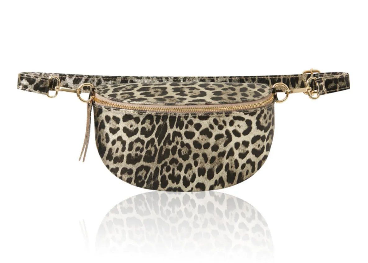 Light Taupe Leopard LARGE Leather Bum Bag