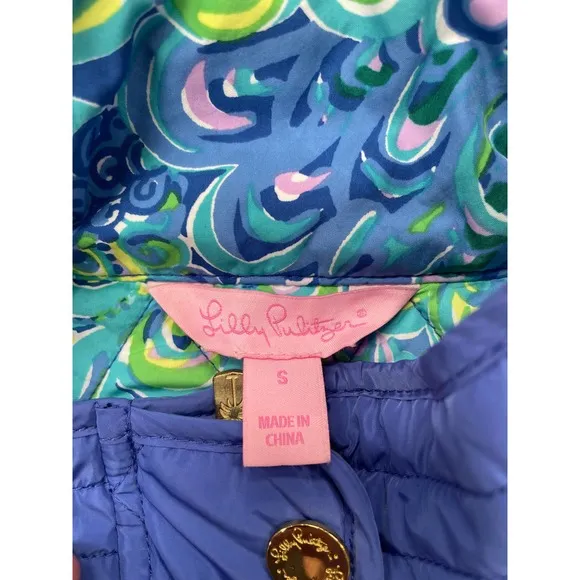 Lilly Pulitzer Blake Quilted Vest Insulated Iris Blue Sea Blue Lilly's Lagoon
