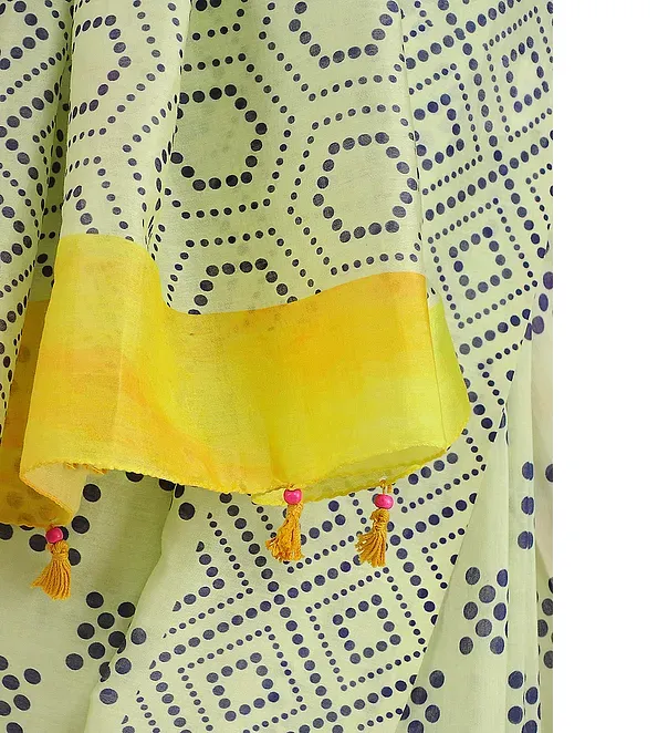 LIME GREEN HANDWOVEN CHANDERI SILK SAREE IN GEOMETRIC PRINTS