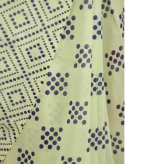 LIME GREEN HANDWOVEN CHANDERI SILK SAREE IN GEOMETRIC PRINTS