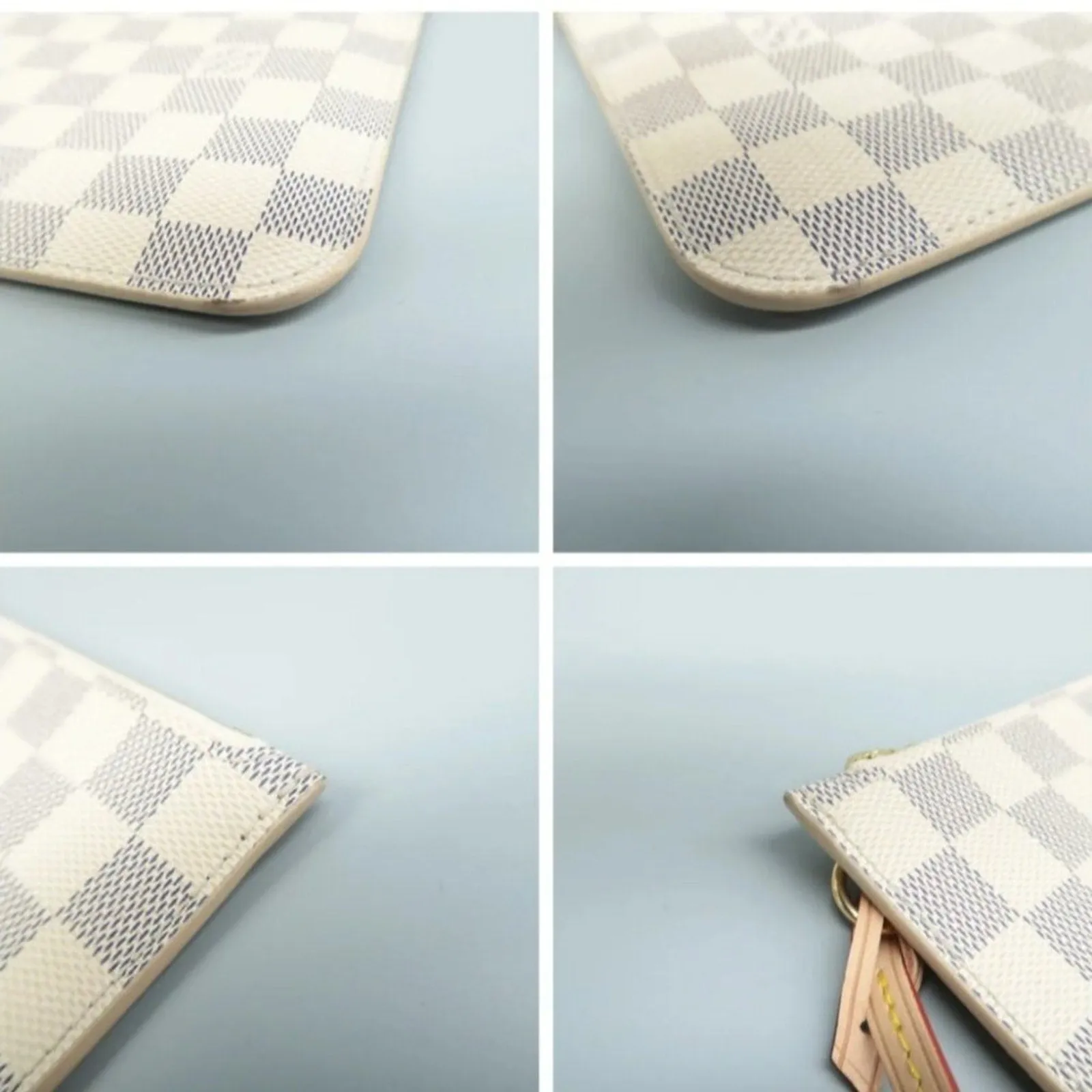 Louis Vuitton Neverfull Pouch White Damier Azur Canvas Clutch Bag
