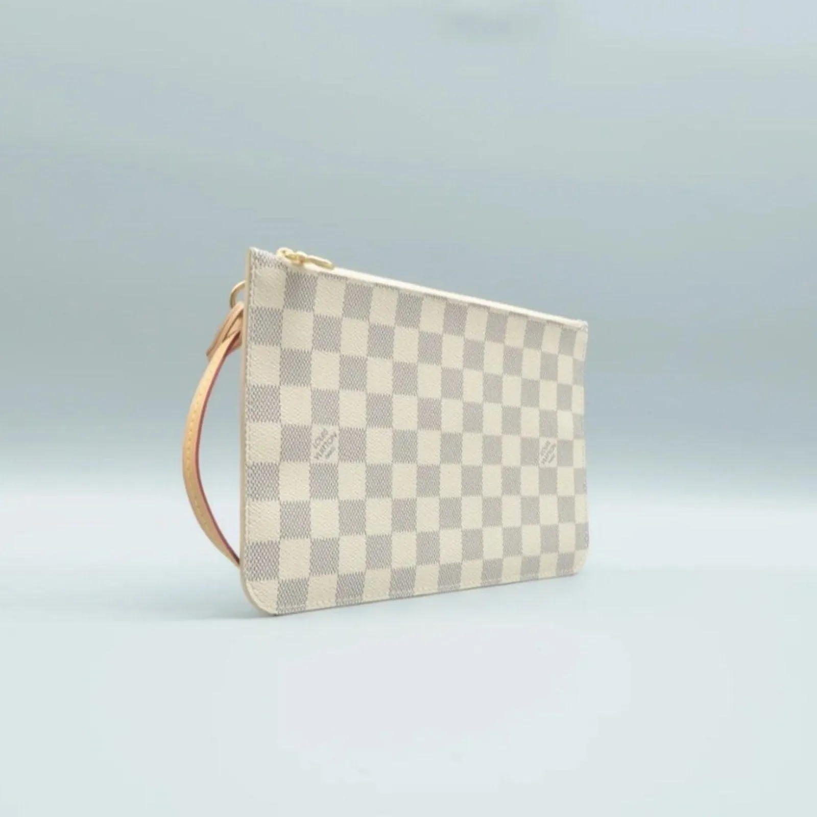 Louis Vuitton Neverfull Pouch White Damier Azur Canvas Clutch Bag