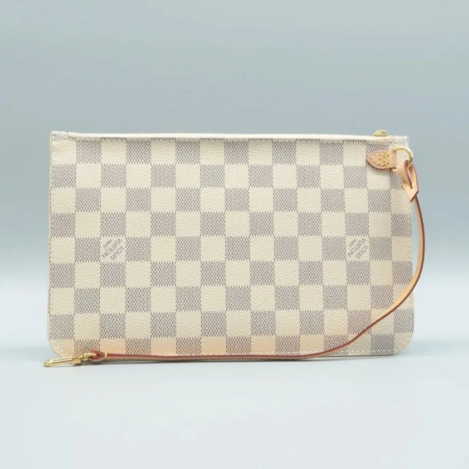 Louis Vuitton Neverfull Pouch White Damier Azur Canvas Clutch Bag