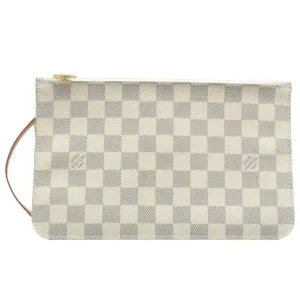Louis Vuitton Neverfull Pouch White Damier Azur Canvas Clutch Bag
