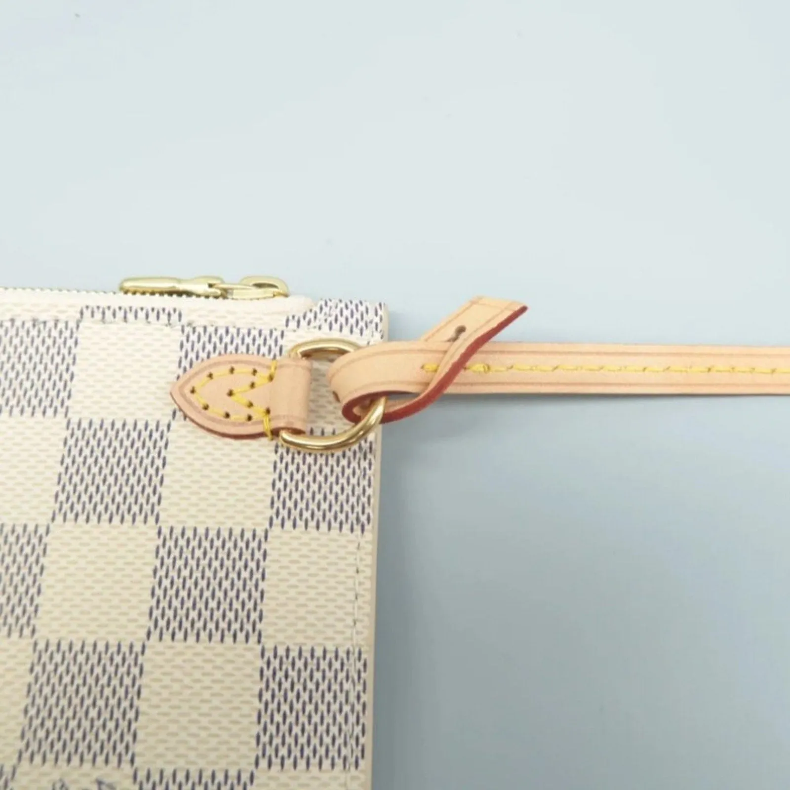 Louis Vuitton Neverfull Pouch White Damier Azur Canvas Clutch Bag