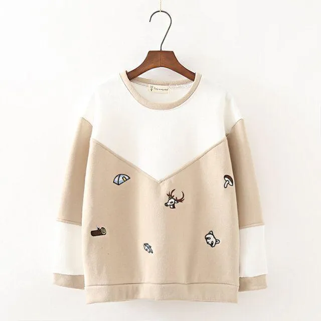 Love Nature Embroidery Thick Sweatshirt