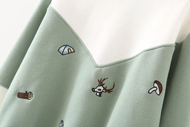 Love Nature Embroidery Thick Sweatshirt