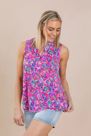 Magenta Floral V-Neck Wrinkle Free Lizzy Top