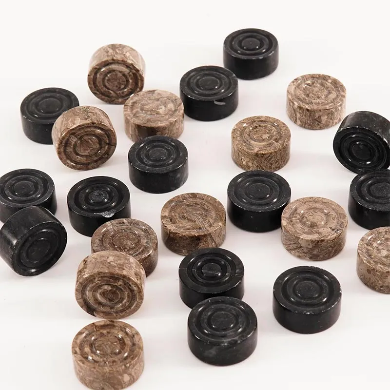 Marble Oceanic and Black Checkers 15" For Board Game - Pieces Set