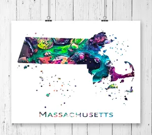 Massachusetts Map Art Print - Unframed
