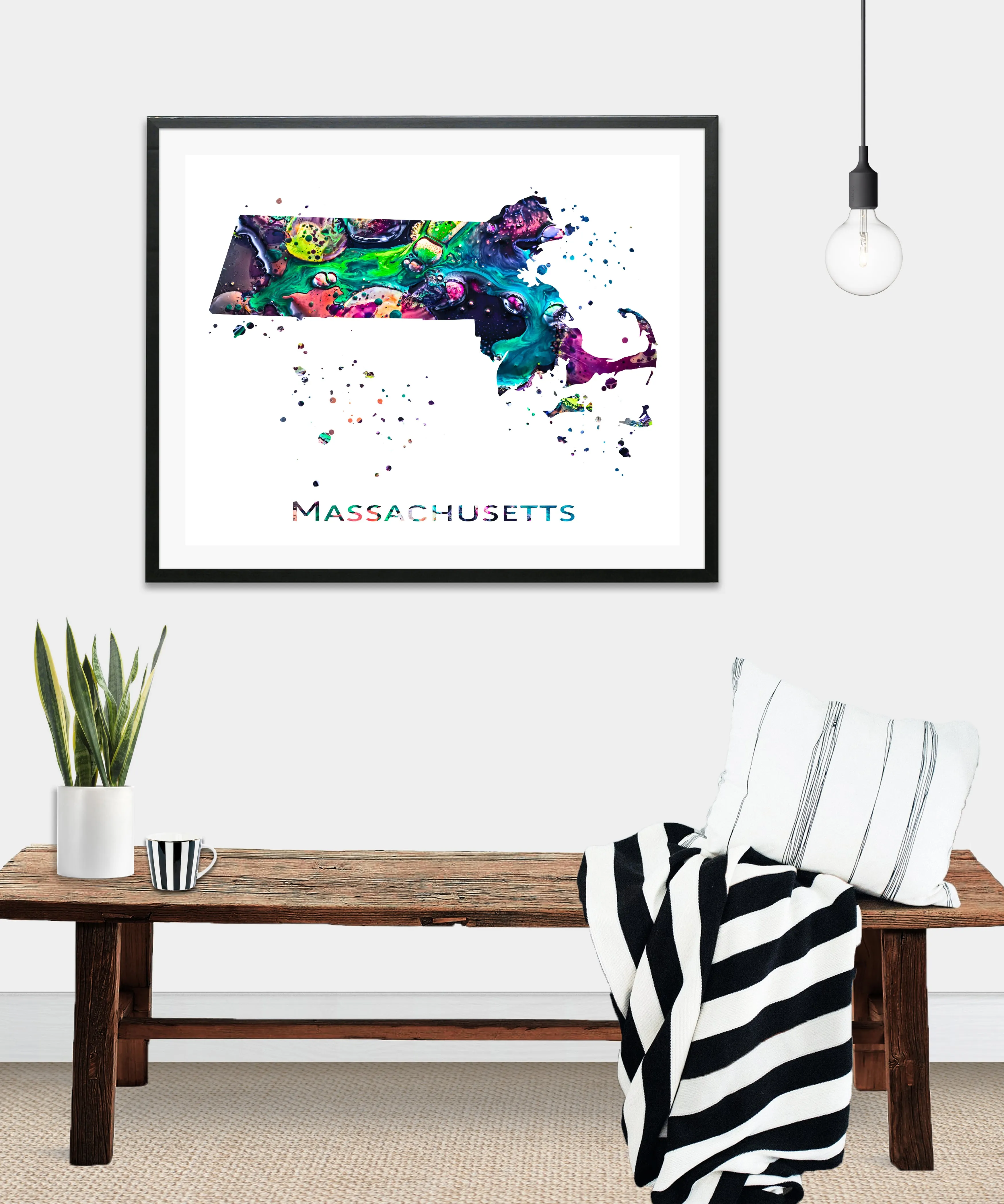 Massachusetts Map Art Print - Unframed