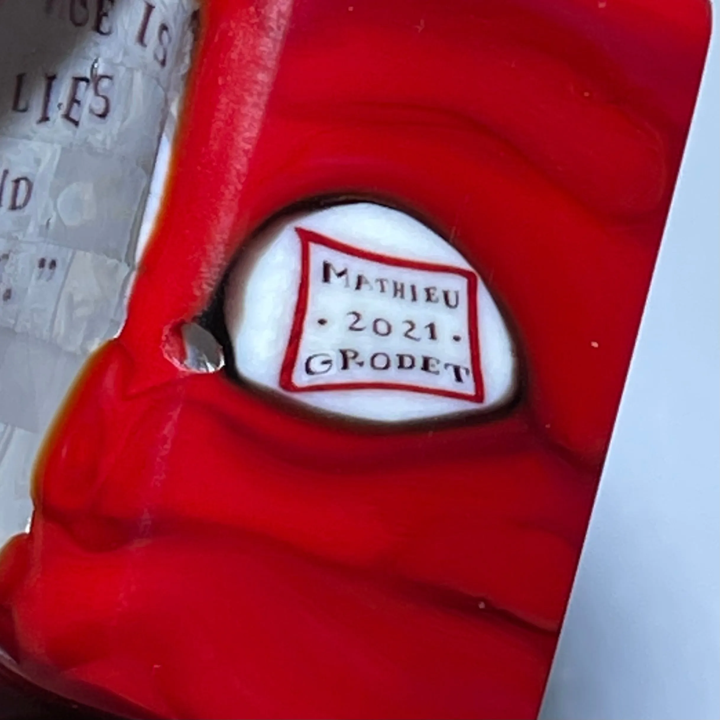 Mathieu Grodet Fused Murrine Paperweight Ingot with George Orwell Quotation