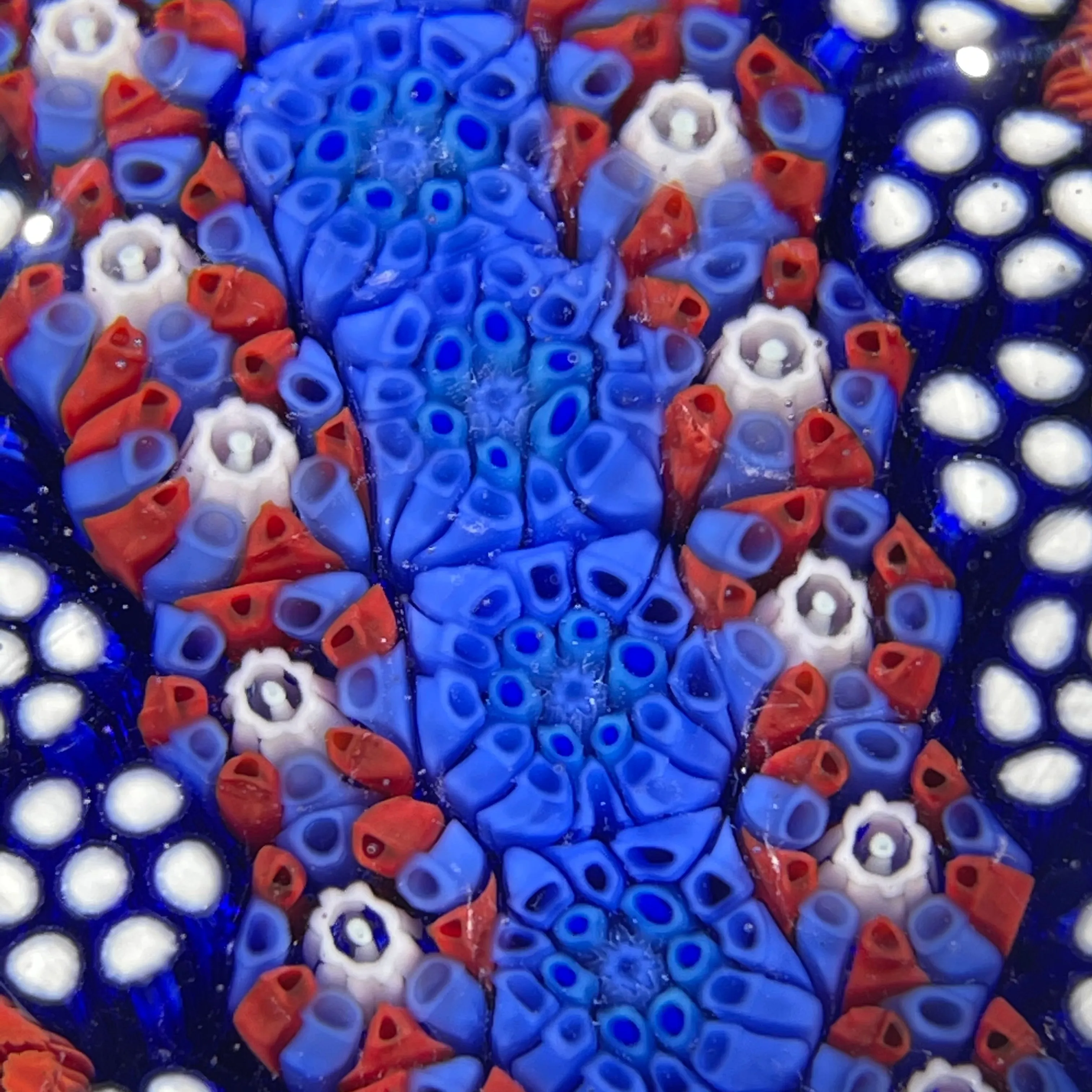 Matt Fimiano 2019  Parallel Rows of Complex Millefiori on Blue Ground