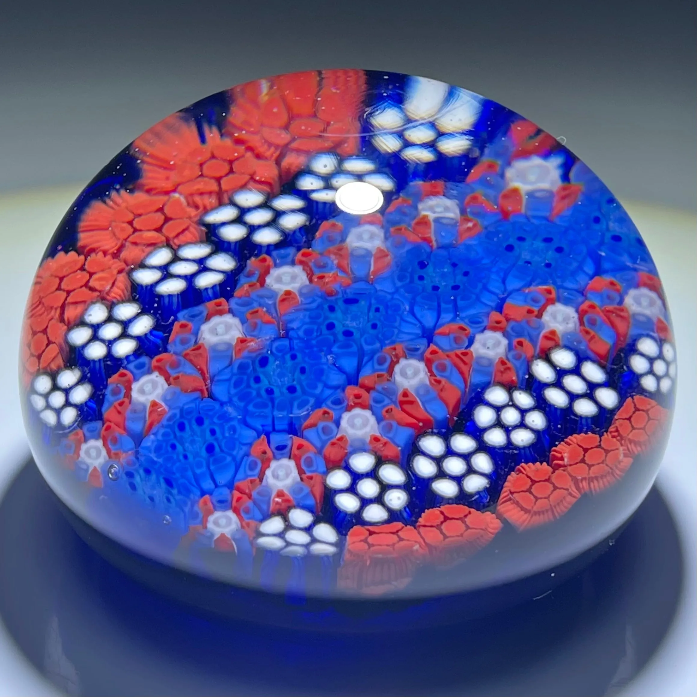Matt Fimiano 2019  Parallel Rows of Complex Millefiori on Blue Ground