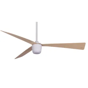Matte White Light Wood Blades Star 7 Ceiling Fan 52" With Led light and Remote