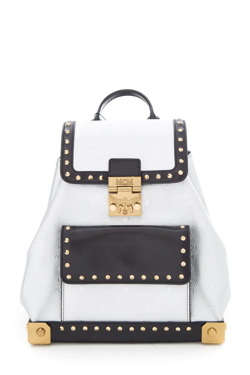 MCM Silver & Black Studded Small Backpack