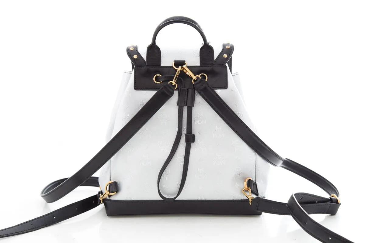 MCM Silver & Black Studded Small Backpack