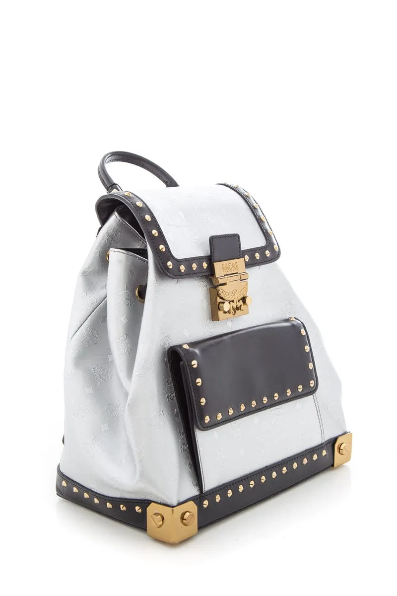 MCM Silver & Black Studded Small Backpack