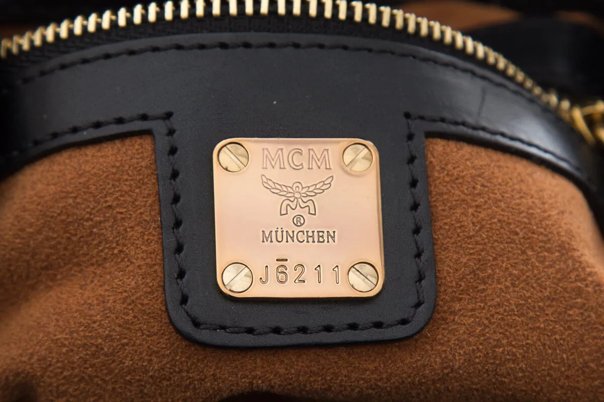 MCM Silver & Black Studded Small Backpack