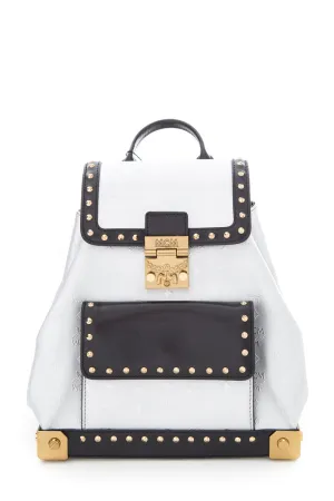 MCM Silver & Black Studded Small Backpack