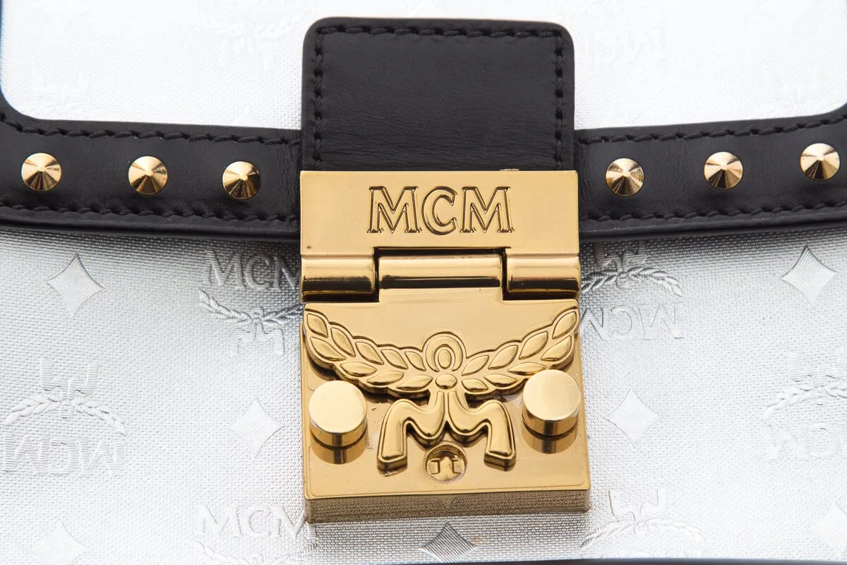 MCM Silver & Black Studded Small Backpack