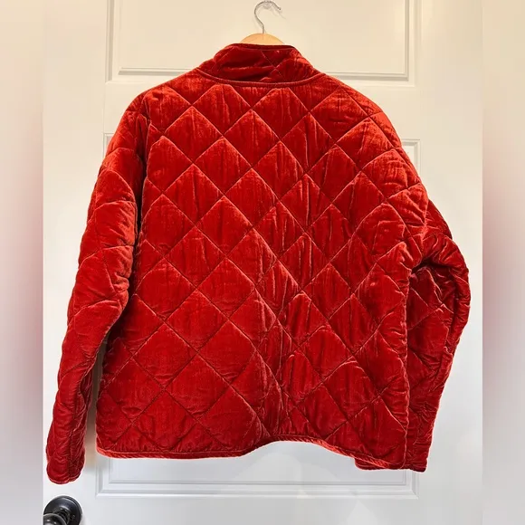 MELLODAY Burgundy Velvet Quilted Puffer Jacket with Stand Up Colar Large