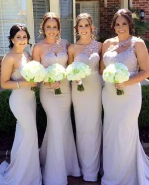 Mermaid One Shoulder Lace Appliques Bridesmaid Dresses