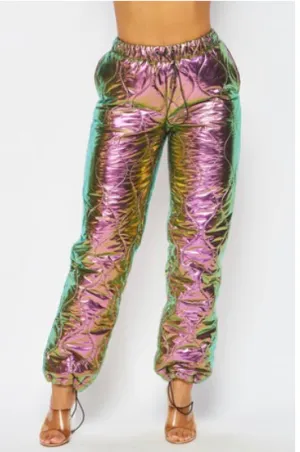 Metallic Quilted Puffer Pants