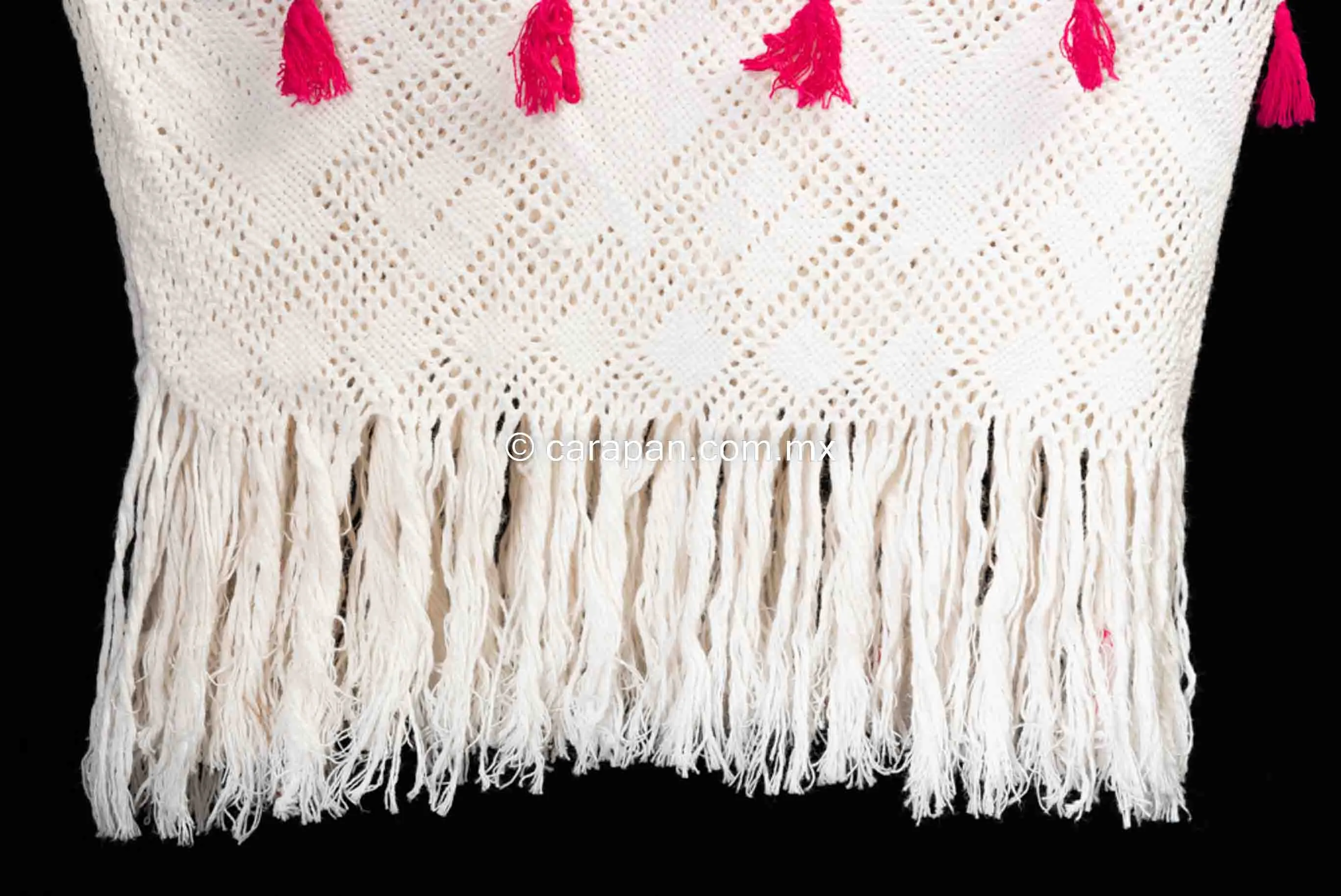 Mexican Rebozo White Shawl  w Red Stripes Back Strap Loomed Indigenous Textile