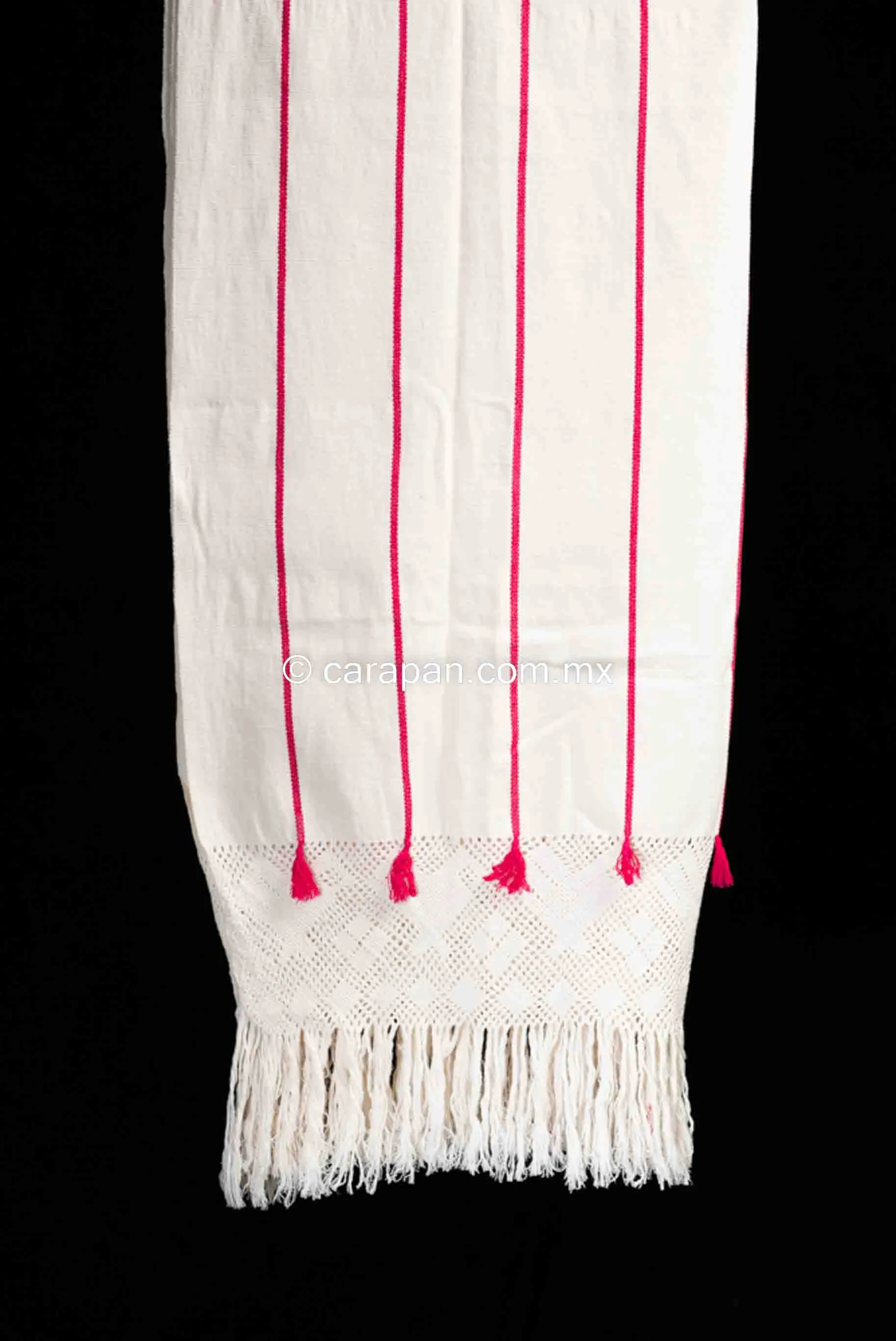 Mexican Rebozo White Shawl  w Red Stripes Back Strap Loomed Indigenous Textile