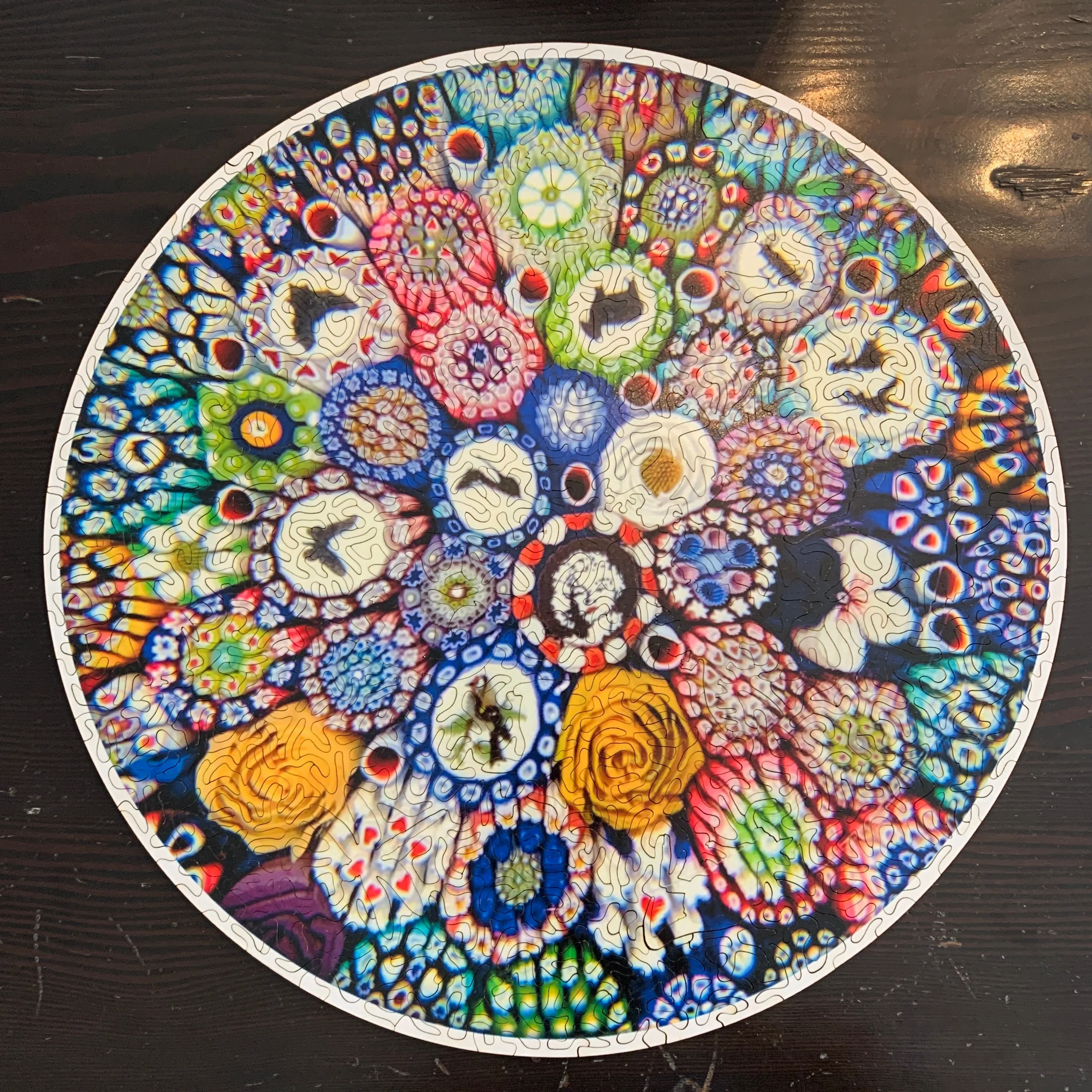 Michael Hunter 2019 Art Glass Paperweight & Matching Custom-Cut Wooden Jigsaw Puzzle Millefiori Closepack with Murrine & Silhouette Canes
