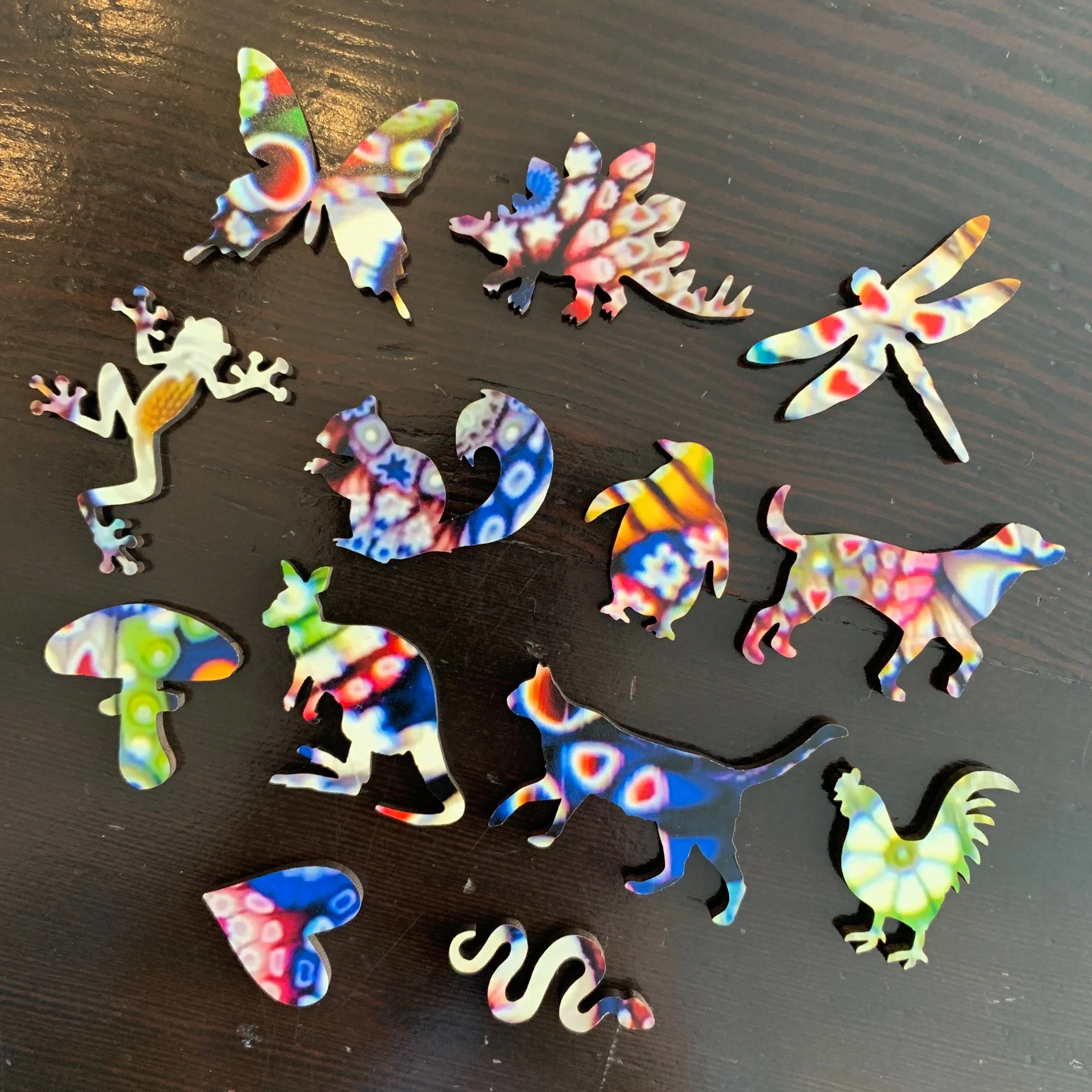 Michael Hunter 2019 Art Glass Paperweight & Matching Custom-Cut Wooden Jigsaw Puzzle Millefiori Closepack with Murrine & Silhouette Canes