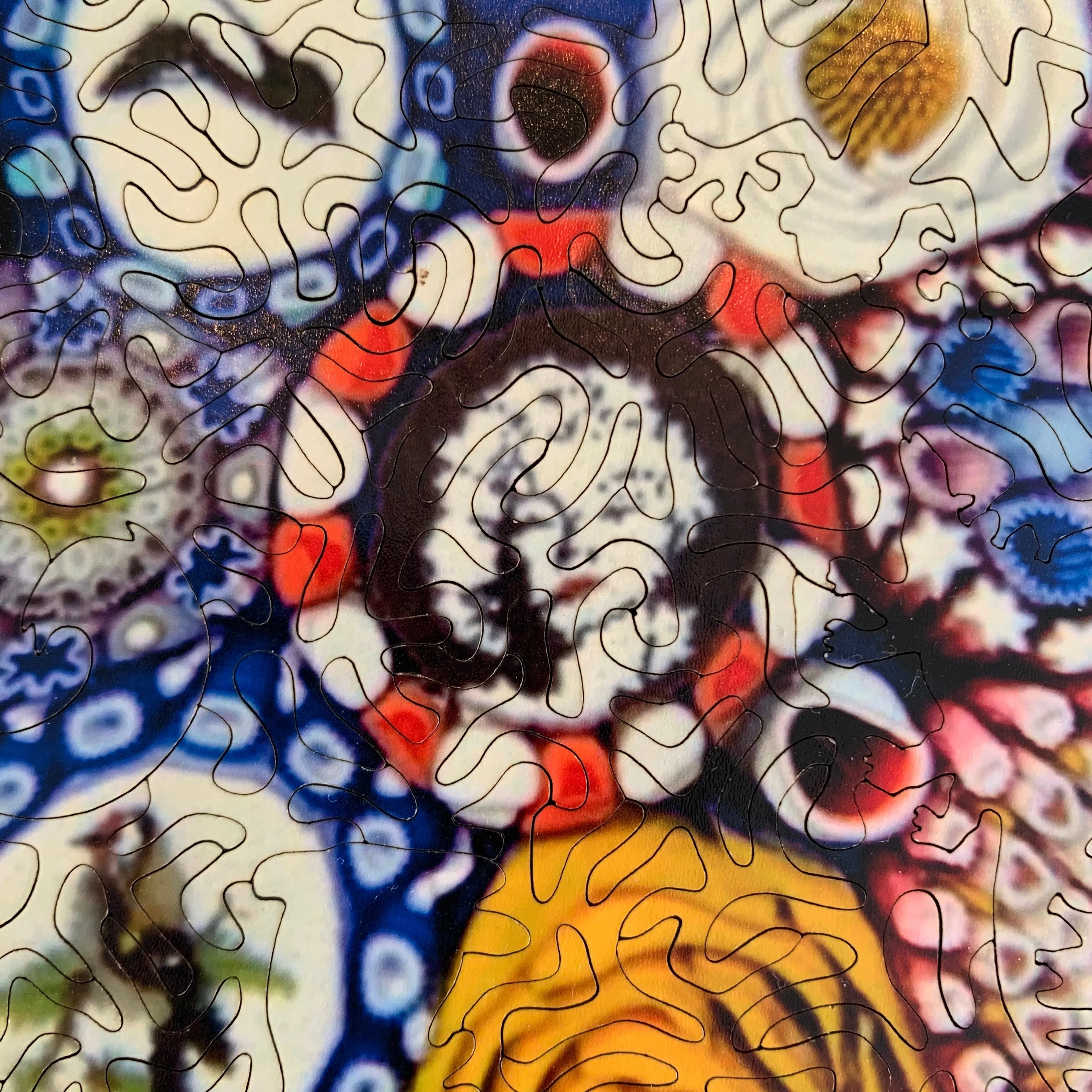 Michael Hunter 2019 Art Glass Paperweight & Matching Custom-Cut Wooden Jigsaw Puzzle Millefiori Closepack with Murrine & Silhouette Canes