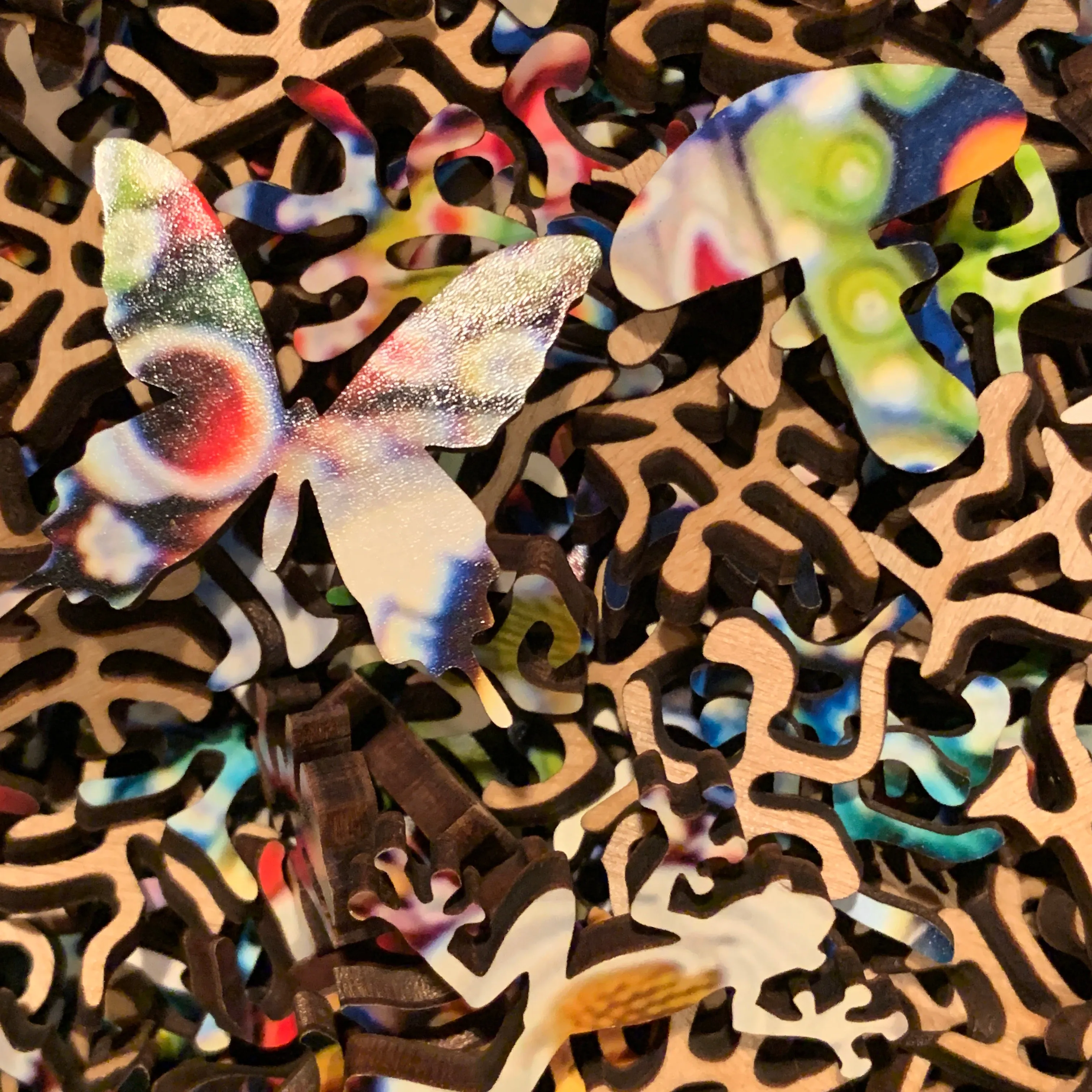 Michael Hunter 2019 Art Glass Paperweight & Matching Custom-Cut Wooden Jigsaw Puzzle Millefiori Closepack with Murrine & Silhouette Canes
