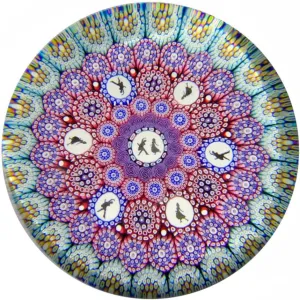 Michael Hunter Twists Studio 2018 Art Glass Paperweight Complex Close Concentric Millefiori Dancer Silhouettes
