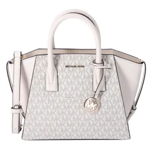 Michael Kors Avril Small Top Zip Satchel Crossbody Light Cream MK Signature