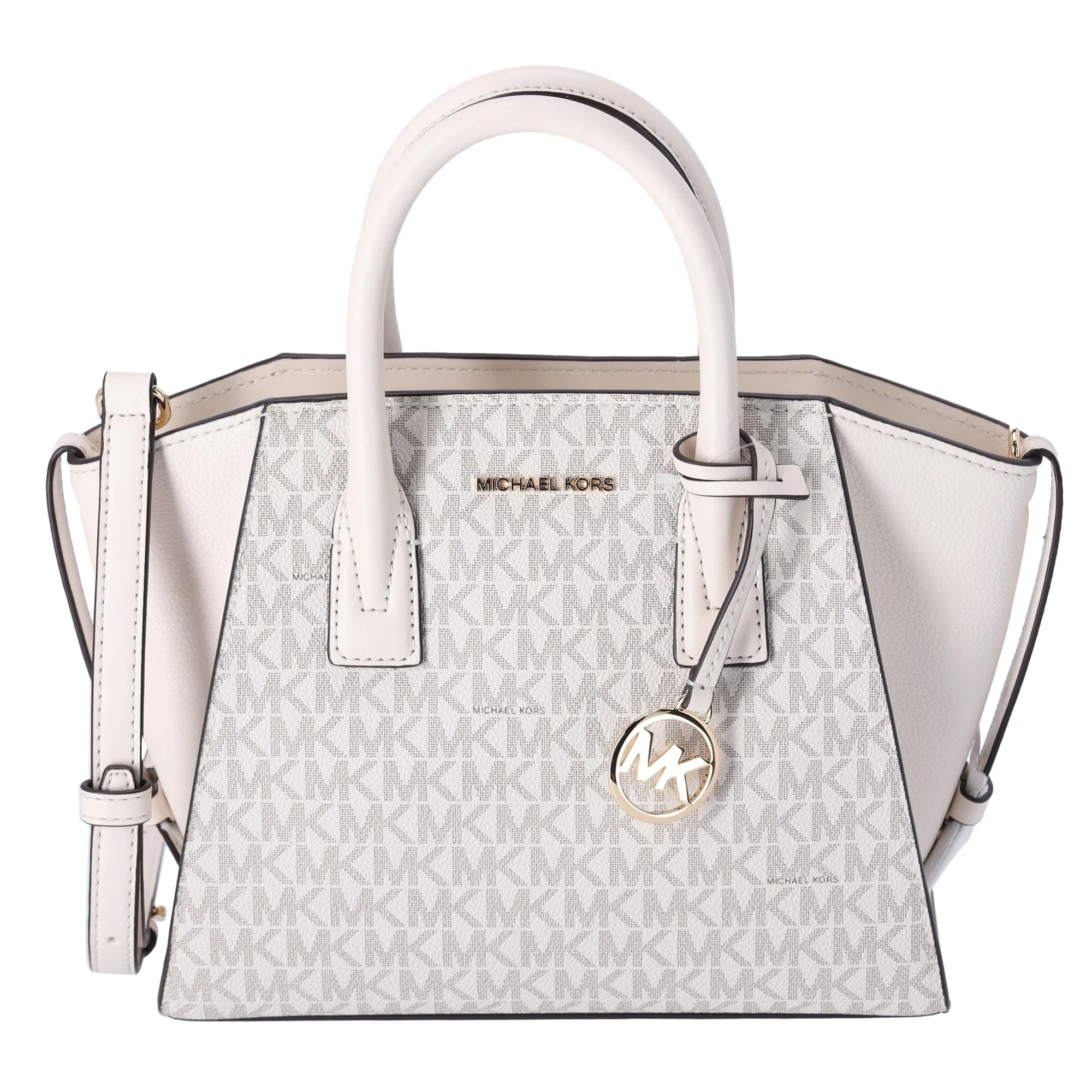 Michael Kors Avril Small Top Zip Satchel Crossbody Light Cream MK Signature