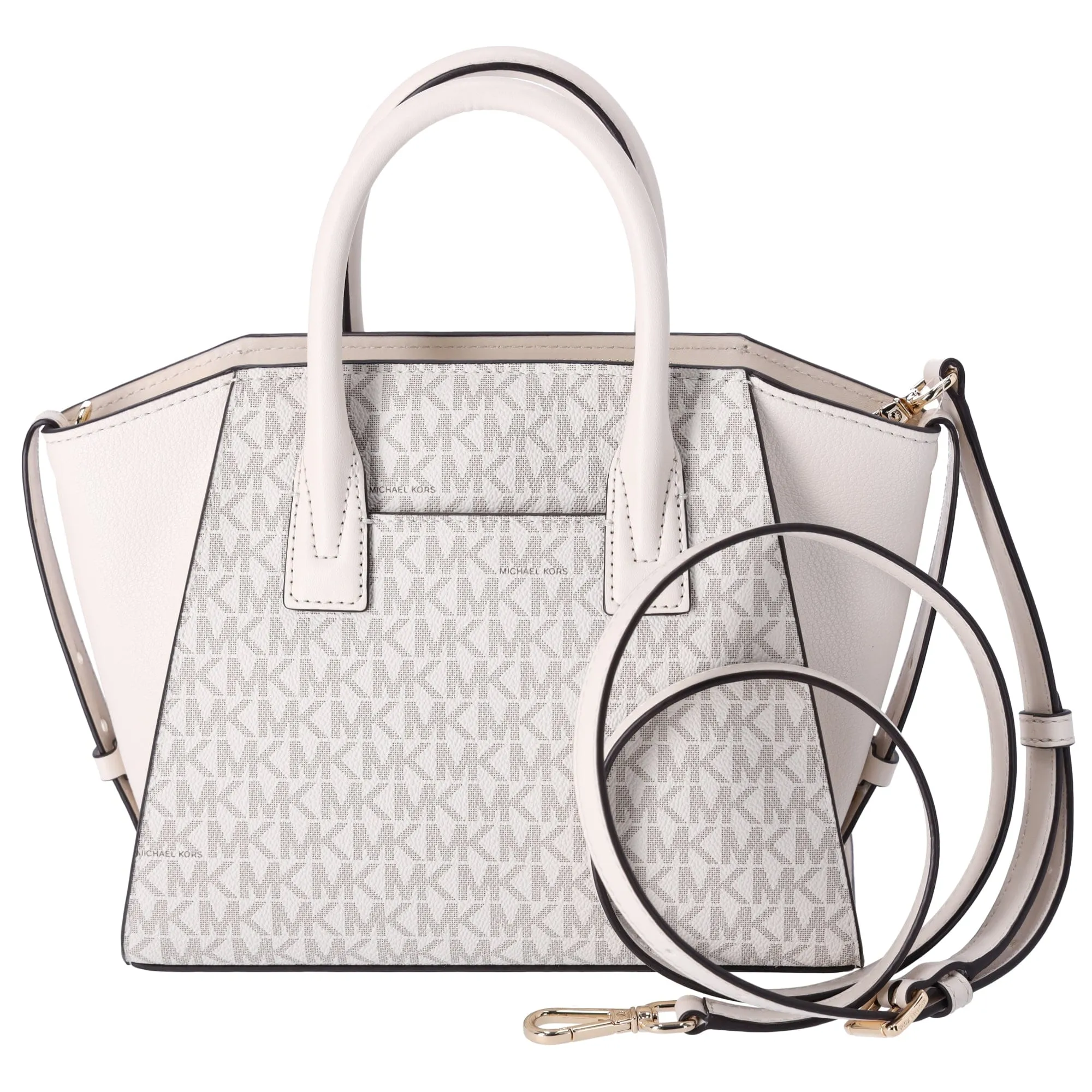 Michael Kors Avril Small Top Zip Satchel Crossbody Light Cream MK Signature