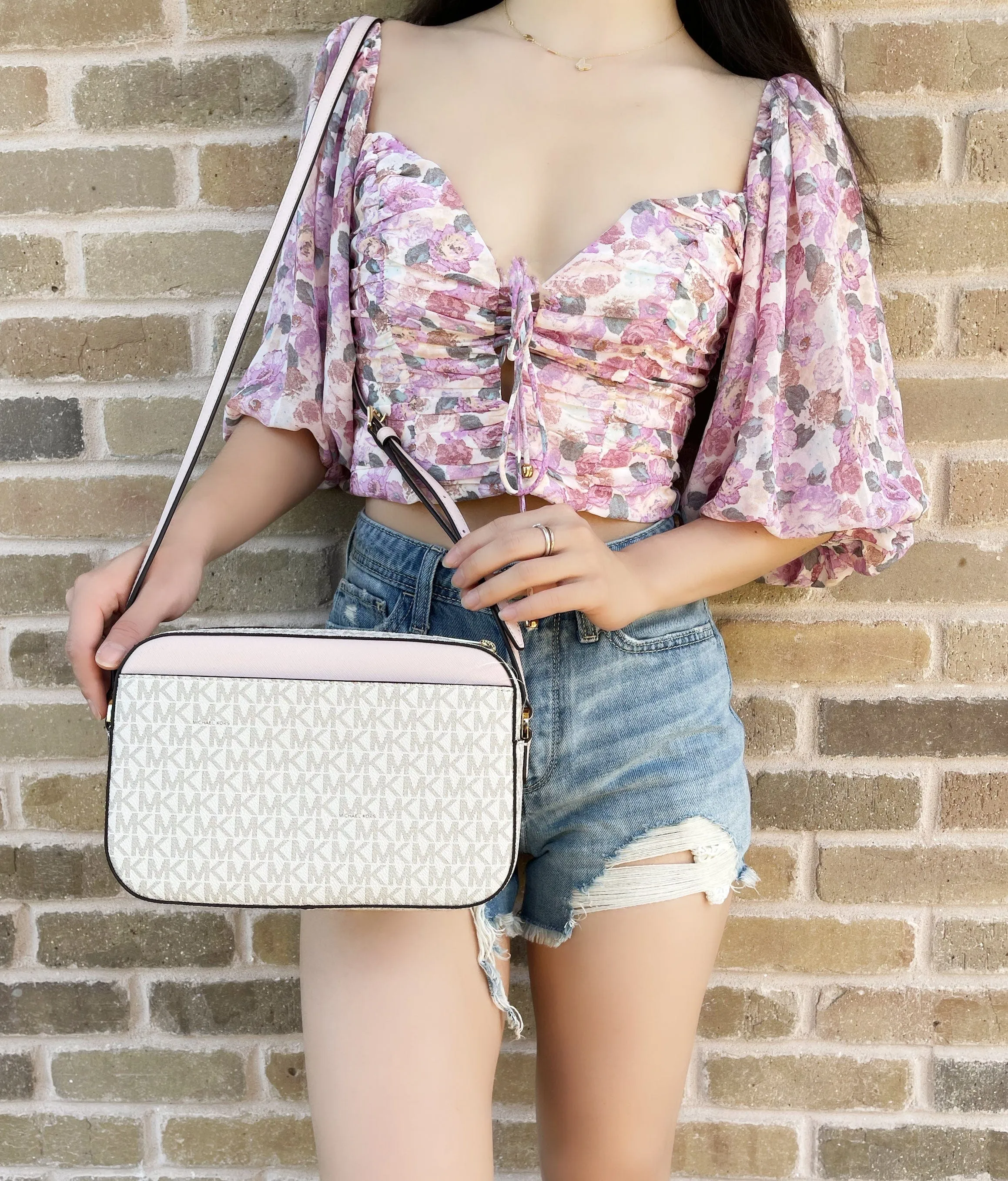 Michael Kors Jet Set East West Chain Crossbody Vanilla MK Powder Blush Pink